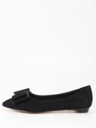 Romwe Bow Tie Pointed Toe Flats - Black