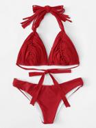 Romwe Woven Strappy Bikini Set