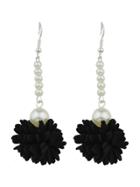 Romwe Black Color Imitation Pearl Flower Danling Earrings