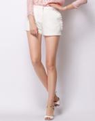 Romwe With Zipper Pintucked White Shorts