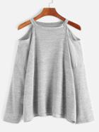 Romwe Grey Cold Shoulder Loose Knit T-shirt