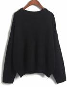 Romwe Black Long Sleeve Loose Knit Sweater