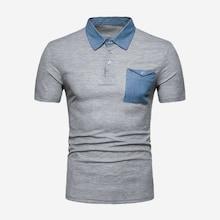 Romwe Men Denim Pocket Decoration Polo Shirt