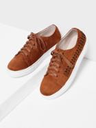 Romwe Woven Detail Lace Up Suede Trainers