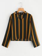 Romwe V Cut Striped Blouse