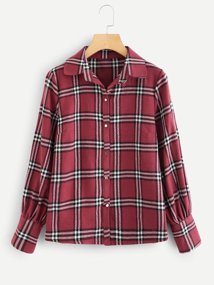 Romwe Single Breasted Checked Shirt