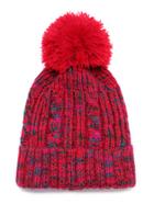 Romwe Burgundy Ribbed Knit Bobble Hat With Pom