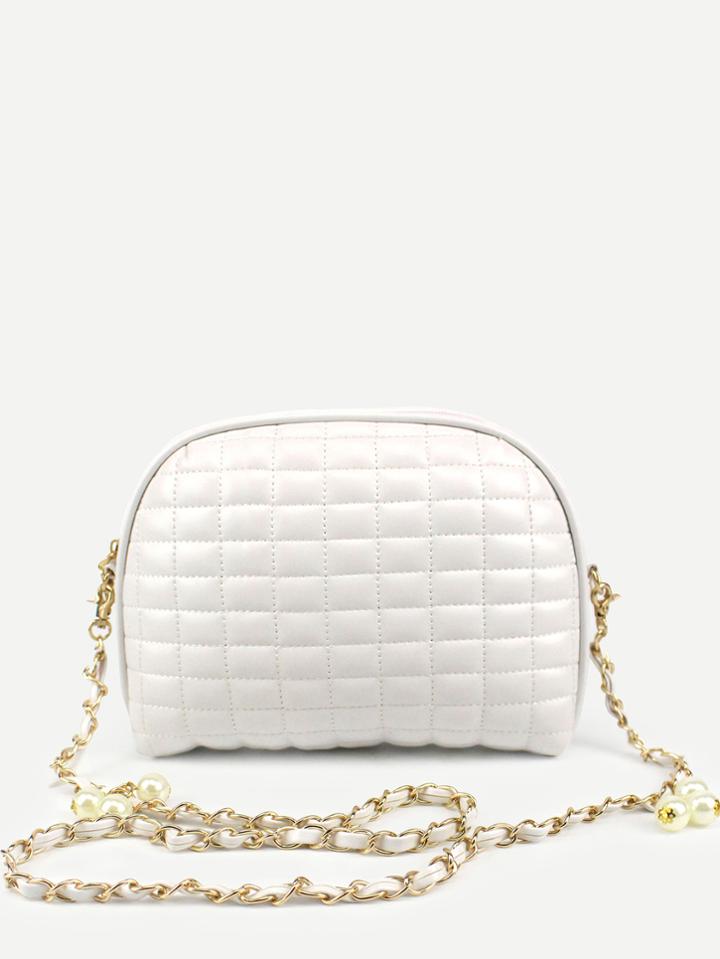 Romwe White Quilted Dome Bag With Chain