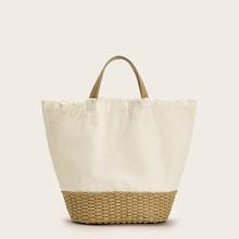Romwe Frayed Detail Panel Tote Bag