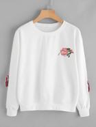 Romwe Rose Embroidered Patch Strap Ring Detail Sweatshirt