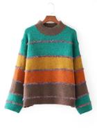 Romwe Glitter Seam Block Striped Sweater