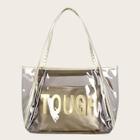 Romwe Letter Print Tote Bag With Inner Clutch