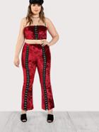 Romwe Hook And Eye Detail Velvet Bandeau & Pants Co-ord