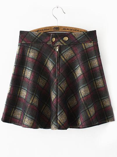 Romwe Elastic Waist Plaid Purple Skirt With Zipper