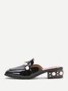 Romwe Black Faux Pearl Chunky Heeled Loafer Slippers