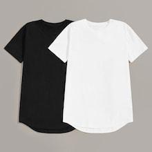 Romwe Guys Asymmetric Hem Solid Basics Tee 2 Pcs