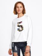 Romwe Floral Number Patch Sweatshirt