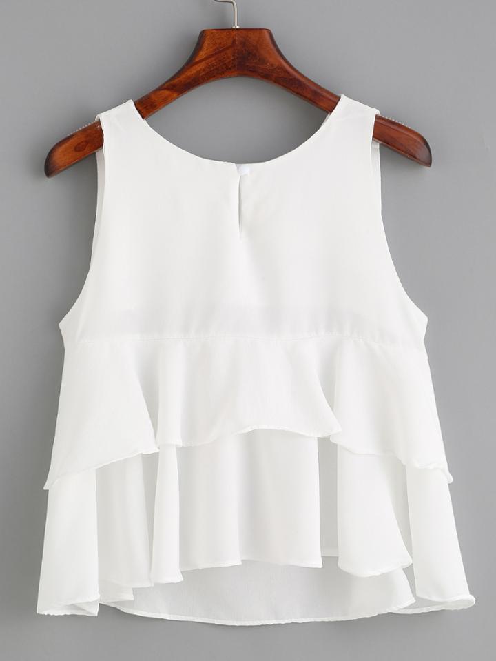 Romwe White Layered Ruffle Top