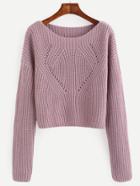 Romwe Pale Purple Hollow Out Long Sleeve Sweater