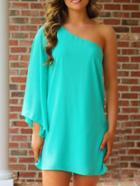 Romwe One-shoulder Chiffon Shift Blue Dress