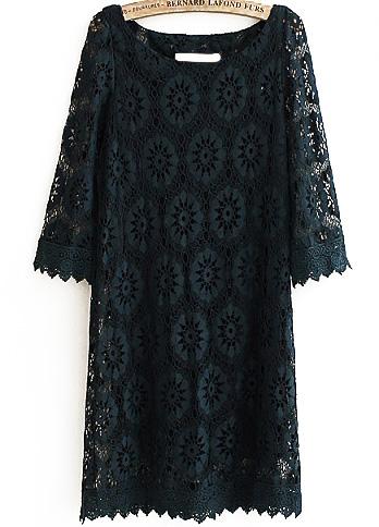 Romwe Hollow Lace Black Dress