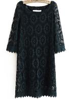 Romwe Hollow Lace Black Dress
