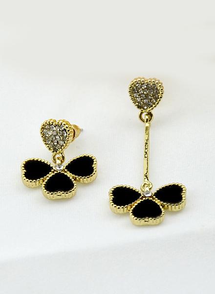 Romwe Gold Diamond Hearts Earrings