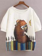 Romwe Kangaroo Print Loose Sweatshirt