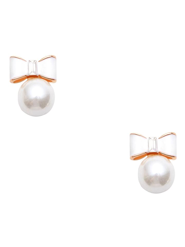 Romwe White Faux Pearl Bow Stud Earrings