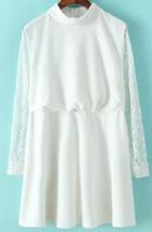 Romwe White Stand Collar Lace Loose Dress