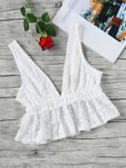Romwe Double Plunge Lace Crop Peplum Top