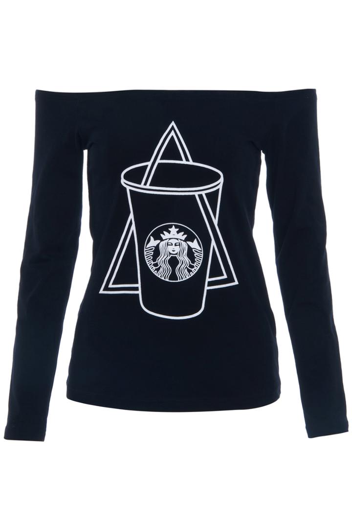 Romwe Tripod Coffee Cup Printed Black T-shirt