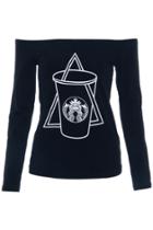Romwe Tripod Coffee Cup Printed Black T-shirt