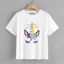 Romwe Unicorn & Slogan Print Pullover Tee