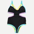Romwe Black Cut Out Strappy One Piece Swimwear