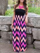 Romwe Strapless Zig-zag Print Maxi Color Dress