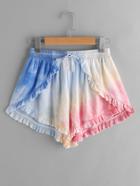 Romwe Frill Trim Pastel Tie Dye Wrap Shorts