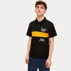 Romwe Guys Letter Print Contrast Panel Polo Shirt