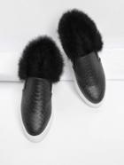 Romwe Snakeskin Print Flatform Sneakers With Faux Fur