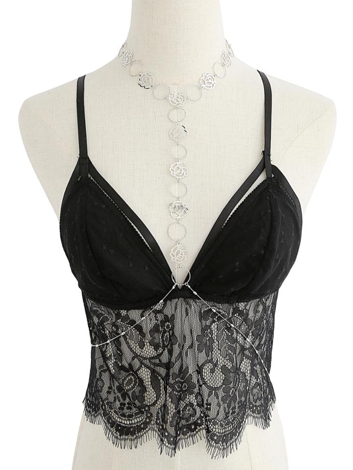 Romwe Flower Hollow Out Choker Neck Body Harness