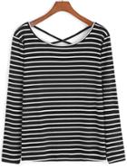 Romwe Crisscross Back Striped T-shirt