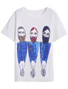Romwe Bearded Portrait Print White T-shirt