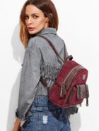 Romwe Red Corduroy And Pu Pocket Front Mini Backpack