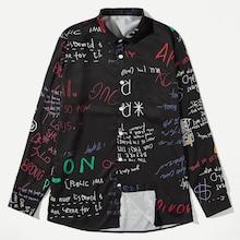 Romwe Guys Letter Print Curved Hem Shirt