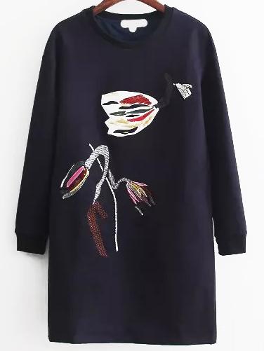 Romwe Embroidered Sequined Sweatshirt Dress