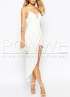 Romwe White Spaghetti Strap Backless Asymmetric Dress