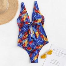 Romwe Random Bird Print Low Back One Piece Swim