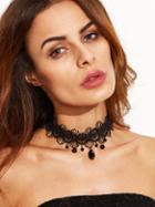 Romwe Vintage Black Gemstone Lace Choker Necklace