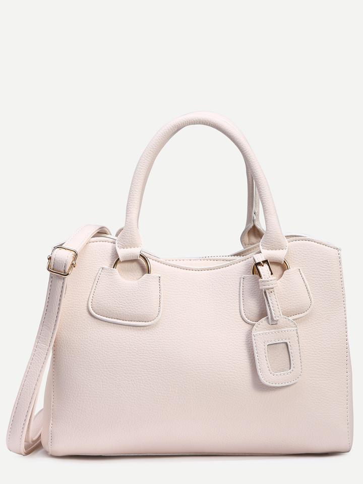 Romwe White Pebbled Faux Leather Satchel Bag