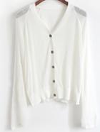 Romwe With Buttons Slim White Cardigan